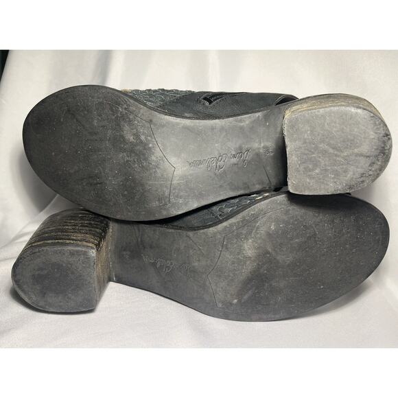 Sam Edelman Cooper Leather Sandals Size‎ 8.5 Black Taupe Woven Bootie Peep Toe - Picture 7 of 8